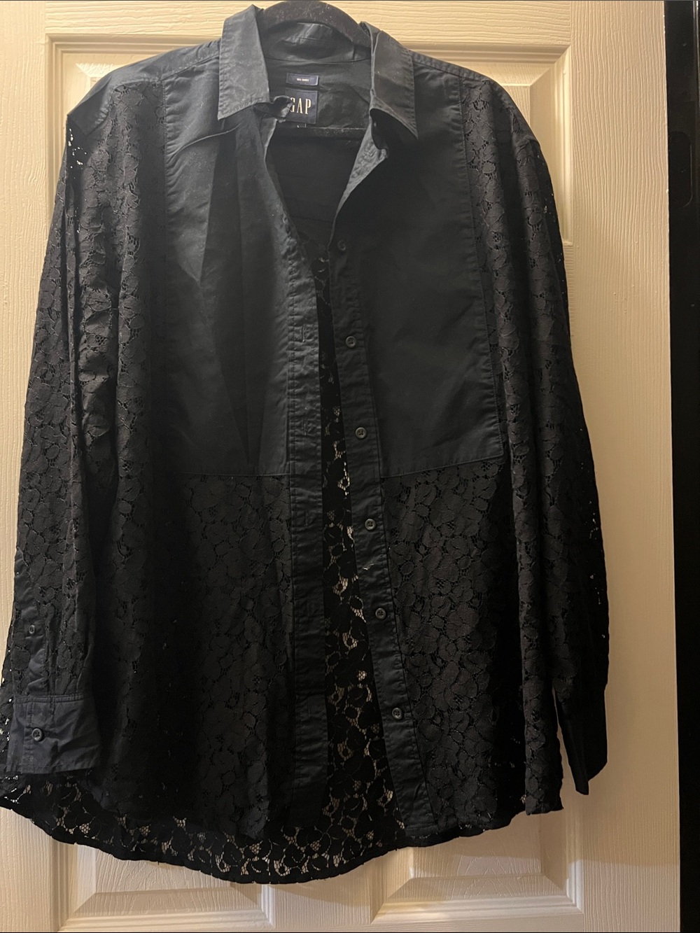 GAP Black Lace-Panel Button-Front Blazer Jacket